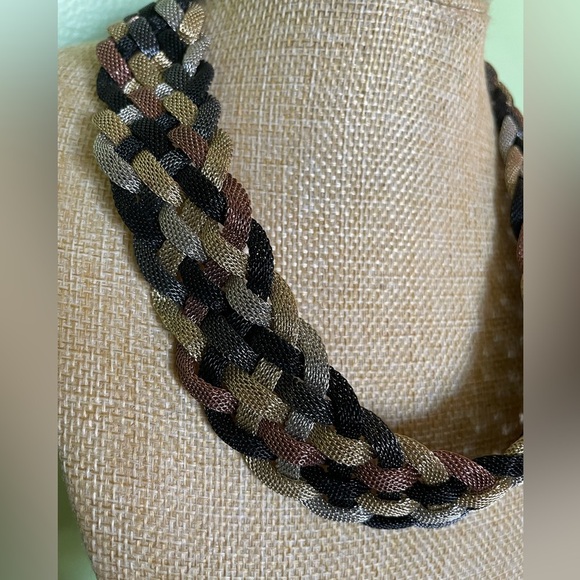 Elegant Braided Necklace in Black, Brown, and Gold - Picture 5 of 6